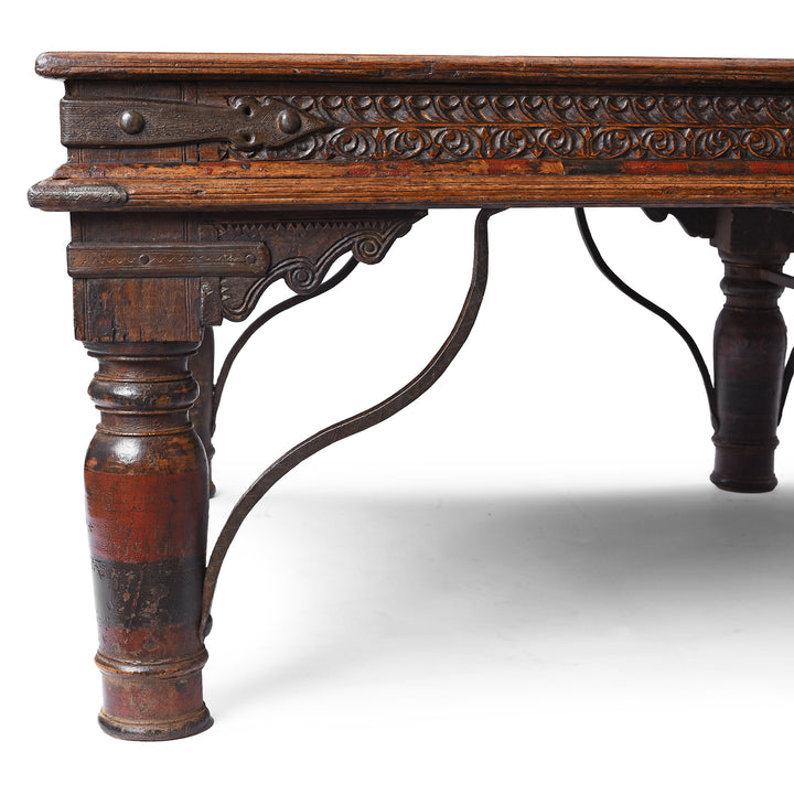 Turned Leg Detail From Antique Indian Takhat Coffee Table From Shekhawati  | Indigo Antiques
