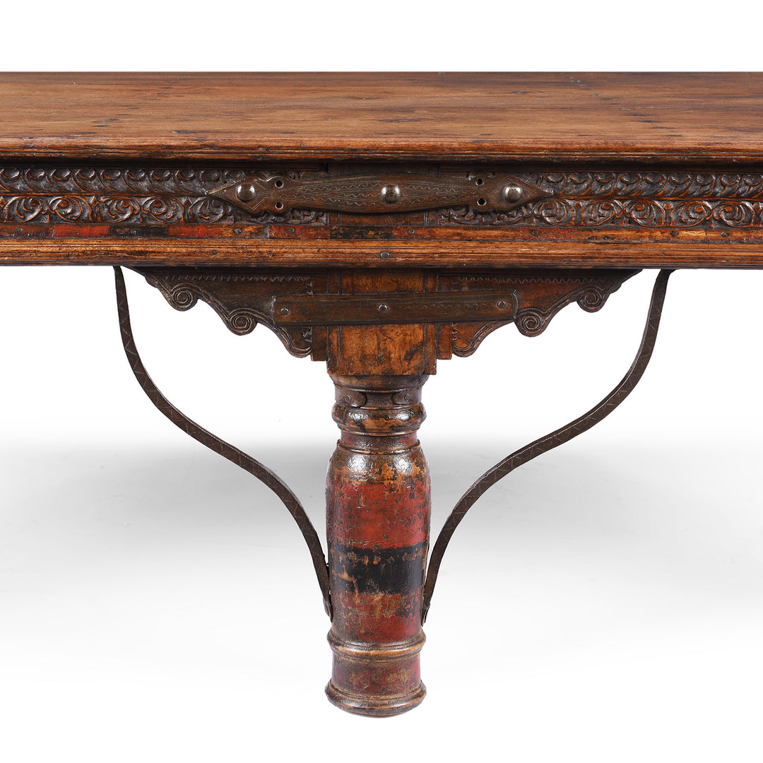Leg ANd Carving Detail From Antique Indian Takhat Coffee Table From Shekhawati  | Indigo Antiques