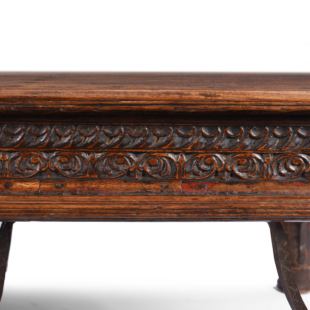 Carving Detail From Antique Indian Takhat Coffee Table From Shekhawati  | Indigo Antiques