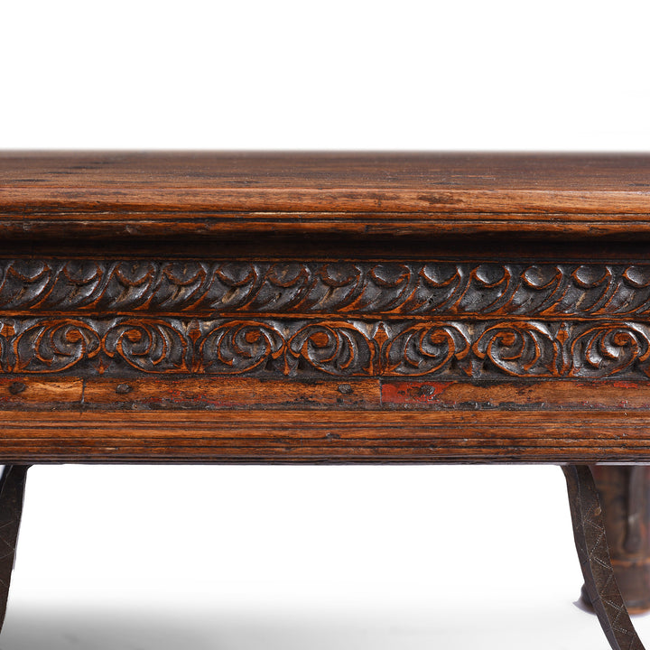 Carving Detail From Antique Indian Takhat Coffee Table From Shekhawati  | Indigo Antiques