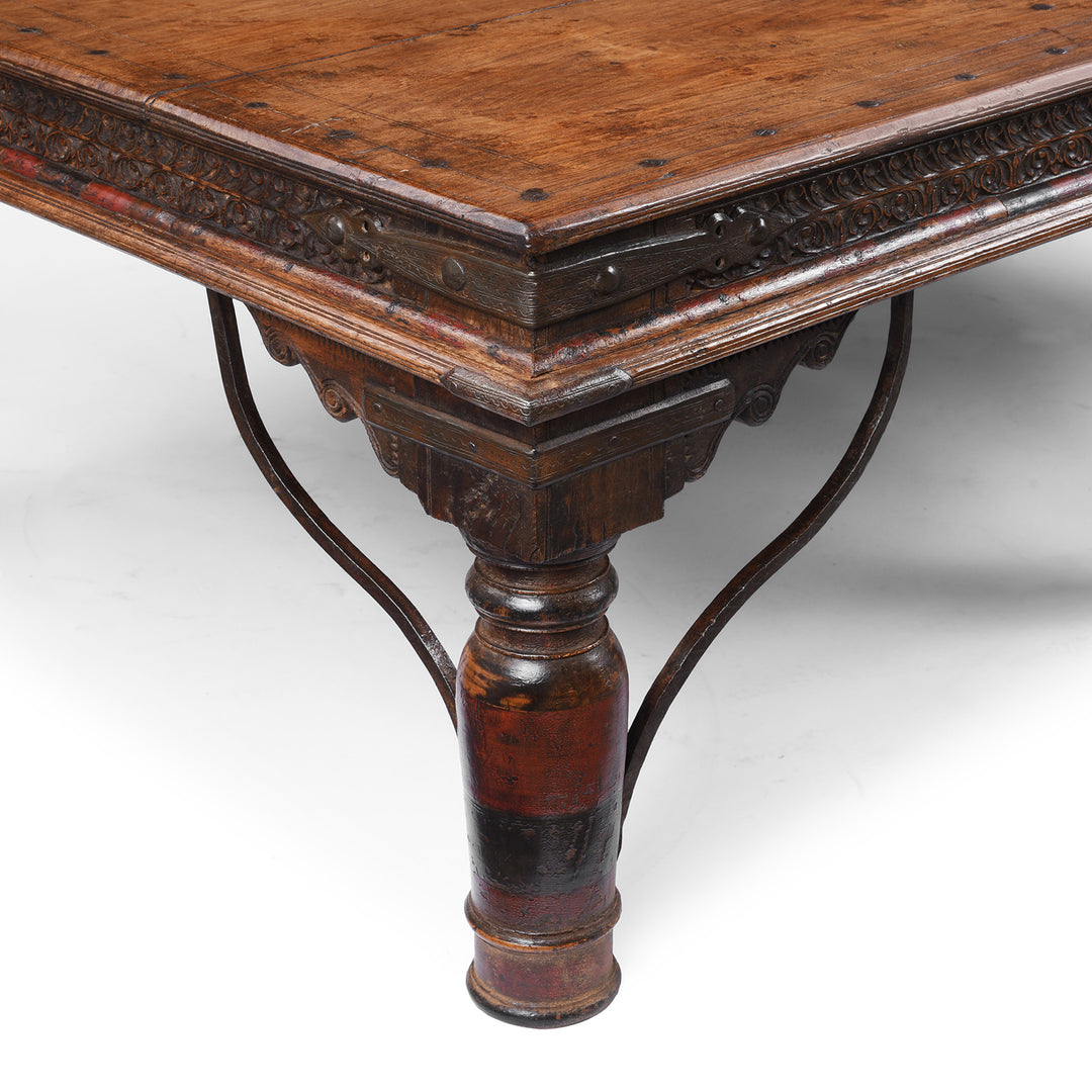 Leg And Carving Detail From Antique Indian Takhat Coffee Table From Shekhawati  | Indigo Antiques