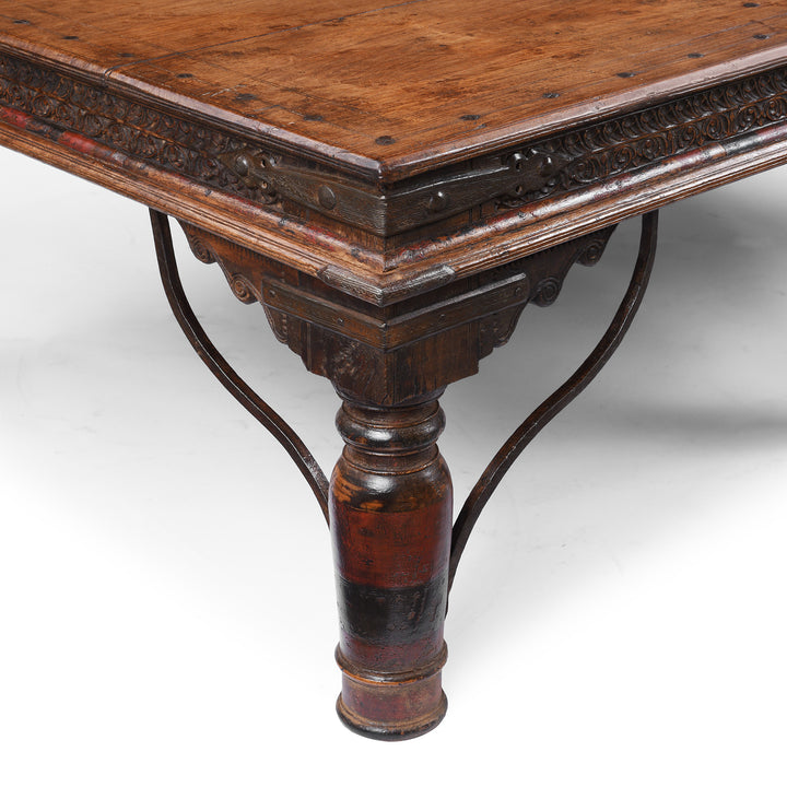 Leg And Carving Detail From Antique Indian Takhat Coffee Table From Shekhawati  | Indigo Antiques