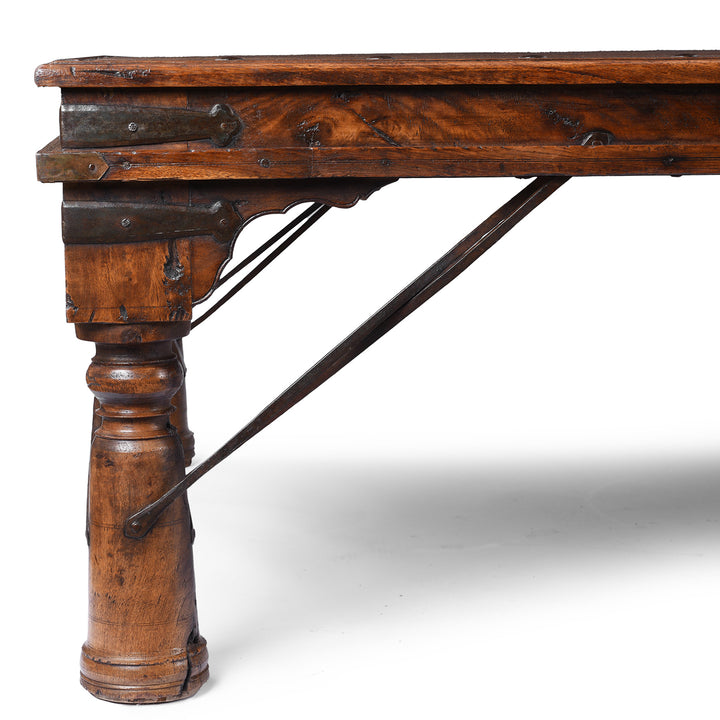 Leg Detail From Carved Roheda Wood Takhat Table From Shekhawati | Indigo Antiques