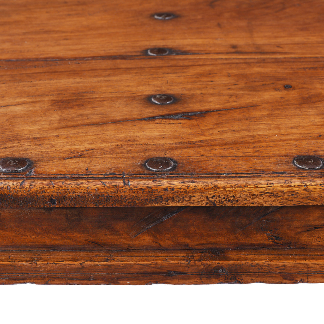 Detail  SHowing Carved SIde Of Carved Roheda Wood Takhat Table From Shekhawati | Indigo Antiques