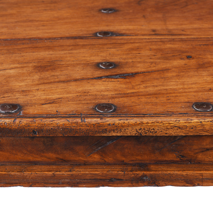 Detail  SHowing Carved SIde Of Carved Roheda Wood Takhat Table From Shekhawati | Indigo Antiques