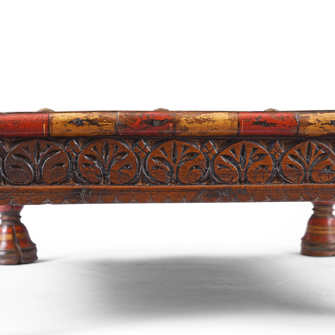 Carving And Beading Detal From Antique Small Bajot Low Table From Shekhawati | Indigo Antiques