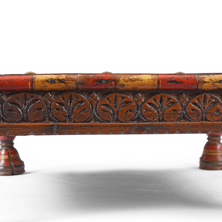 Carving And Beading Detal From Antique Small Bajot Low Table From Shekhawati | Indigo Antiques