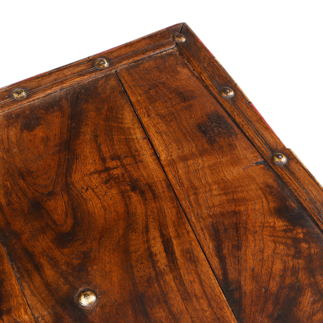 Top Corner Detail From Antique Small Bajot Low Table From Shekhawati | Indigo Antiques