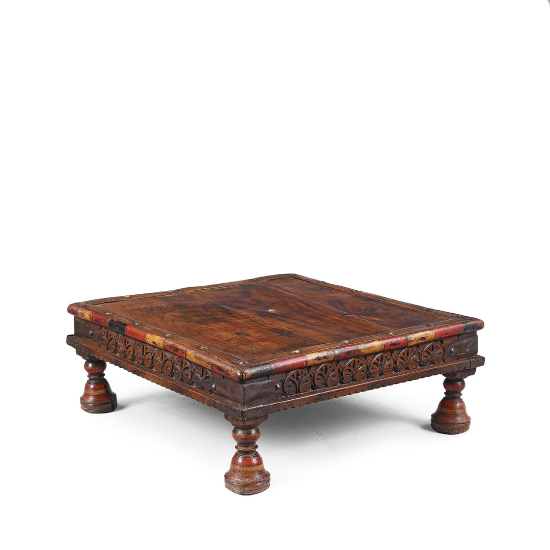 Angled View Of Antique Small Bajot Low Table From Shekhawati | Indigo Antiques