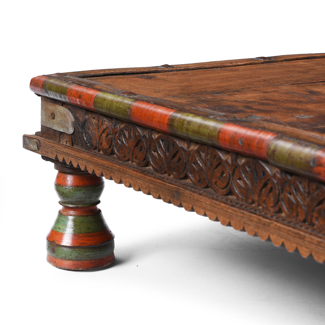 Beading And Leg Detail From Antique Indian Bajot Low Table From Shekhawati | Indigo Antiques