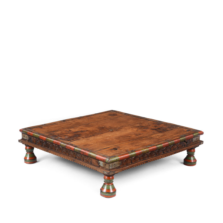 Angled View Of Antique Indian Bajot Low Table From Shekhawati | Indigo Antiques