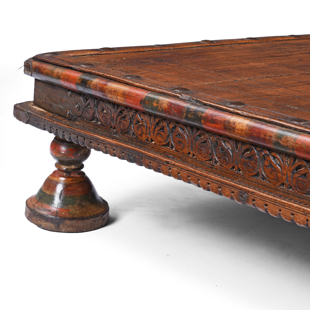 Beading And Leg Detail From Square Bajot Low Table From Shekhawati  | Indigo Antiques
