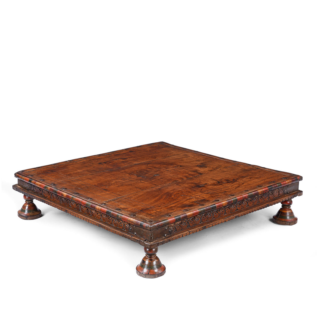 Angled VIew Of Square Bajot Low Table From Shekhawati  | Indigo Antiques