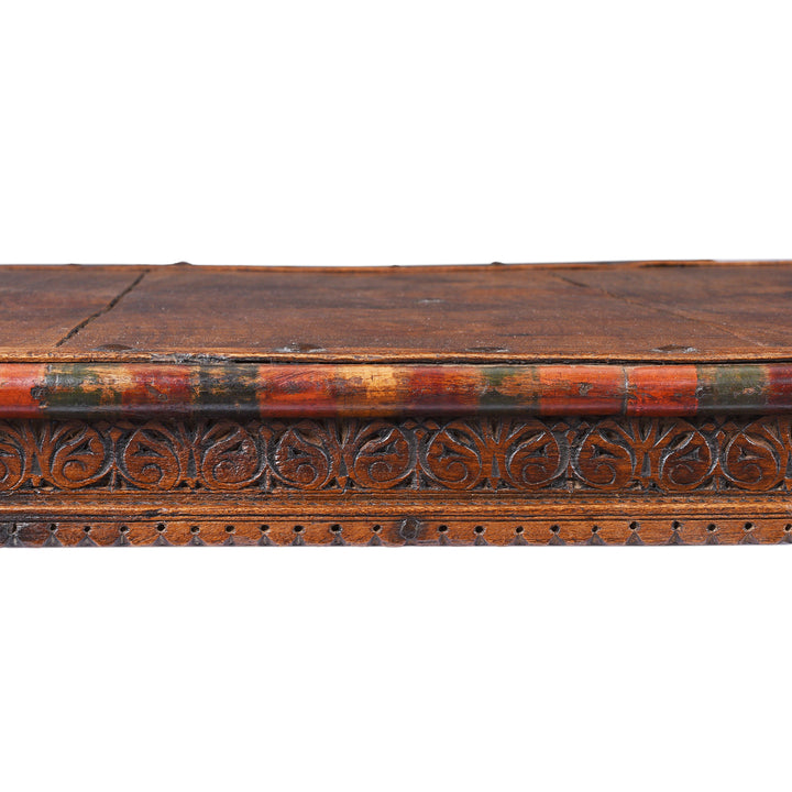 Beading And Carvign Detail From Square Bajot Low Table From Shekhawati  | Indigo Antiques