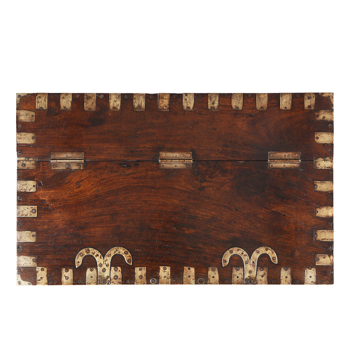 Top Down View Of Brass Bound Teak Chest From Shekhawati - 19th Century