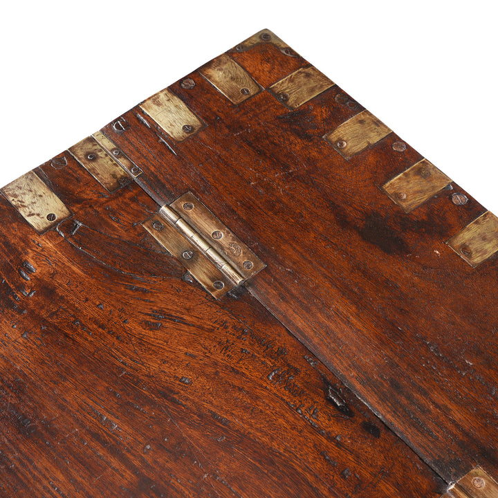 Top Corner Detail From Brass Bound Teak Chest From Shekhawati - 19th Century