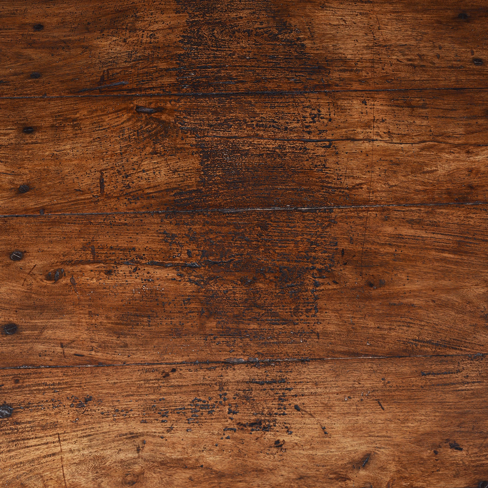 Detail From Surface Of Antique Shekhawati Roheda Wood Takhat Coffee Table With Incised Indian Script And Iron Fittings