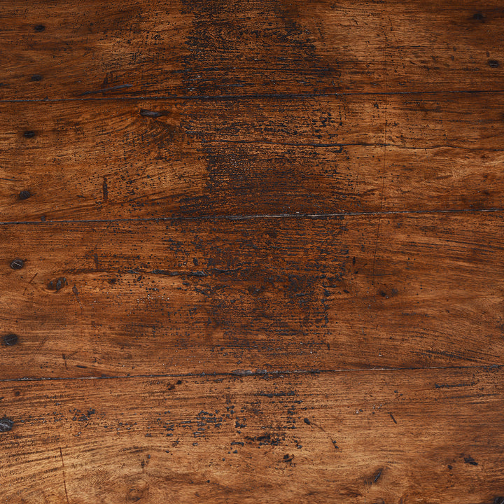 Detail From Surface Of Antique Shekhawati Roheda Wood Takhat Coffee Table With Incised Indian Script And Iron Fittings