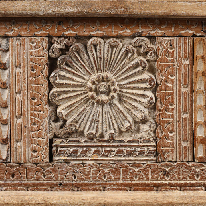 Carving Detail FromReclaimed Teakwood Blanket Chest With Painted Finish | Indigo Antiques