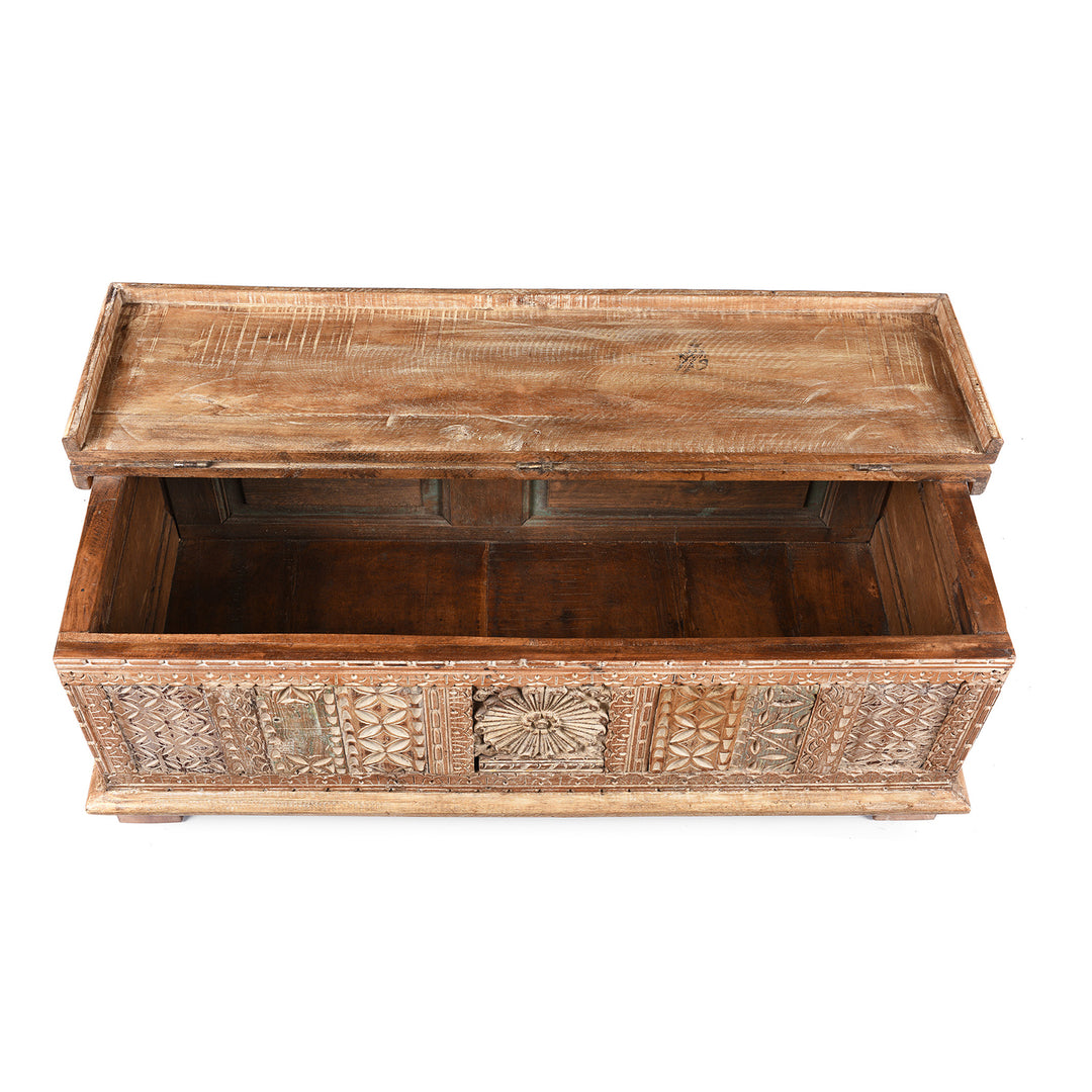 Open View Of Reclaimed Teakwood Blanket Chest With Painted Finish | Indigo Antiques