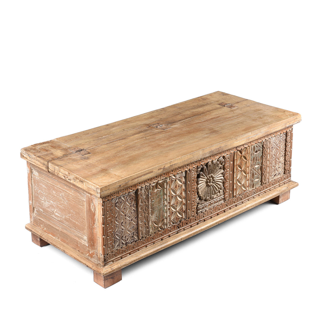 Angled View Of Reclaimed Teakwood Blanket Chest With Painted Finish | Indigo Antiques