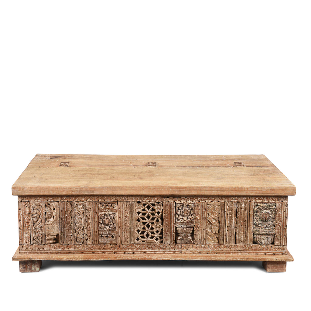 Carved Blanket Chest Made From Reclaimed Teak