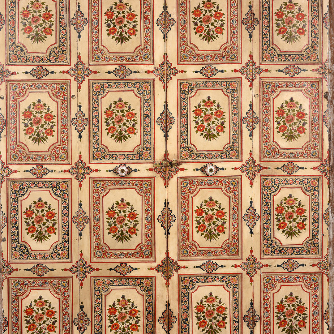 Paintwork Detail From Antique Painted Chintz Door Panel From Bikaner | Indigo Antiques
