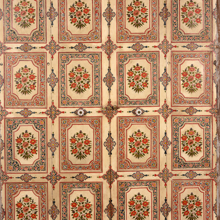 Paintwork Detail From Antique Painted Chintz Door Panel From Bikaner | Indigo Antiques