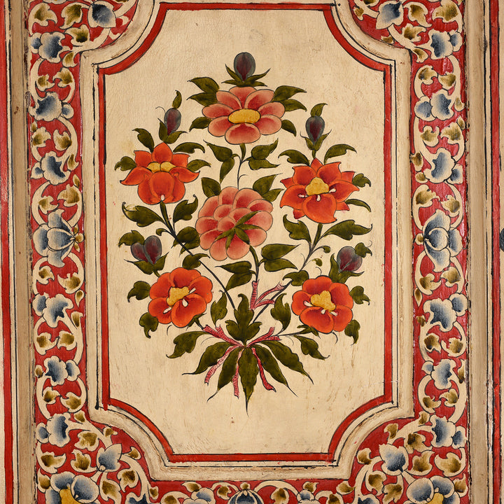Paintwork Detail From Antique Painted Chintz Door Panel From Bikaner | Indigo Antiques