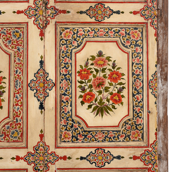 Paintwork Detail From Antique Painted Chintz Door Panel From Bikaner | Indigo Antiques