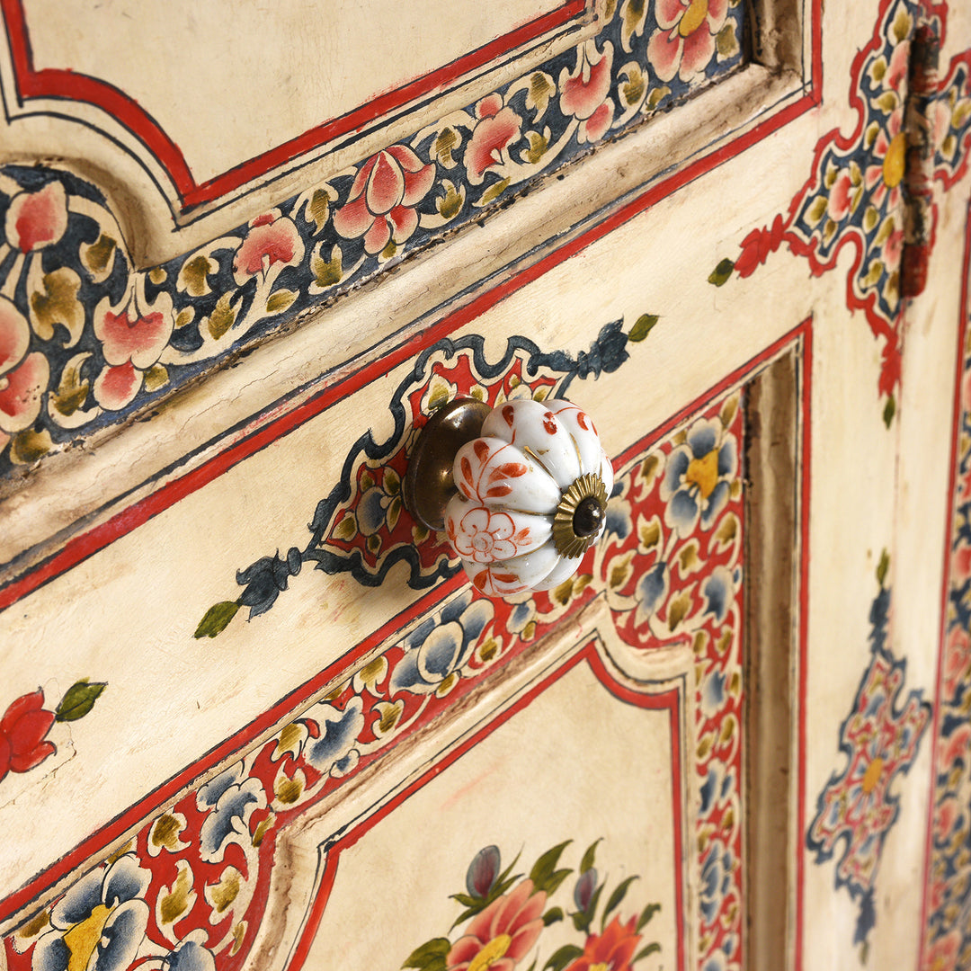 Handle Detail From Antique Painted Chintz Door Panel From Bikaner | Indigo Antiques