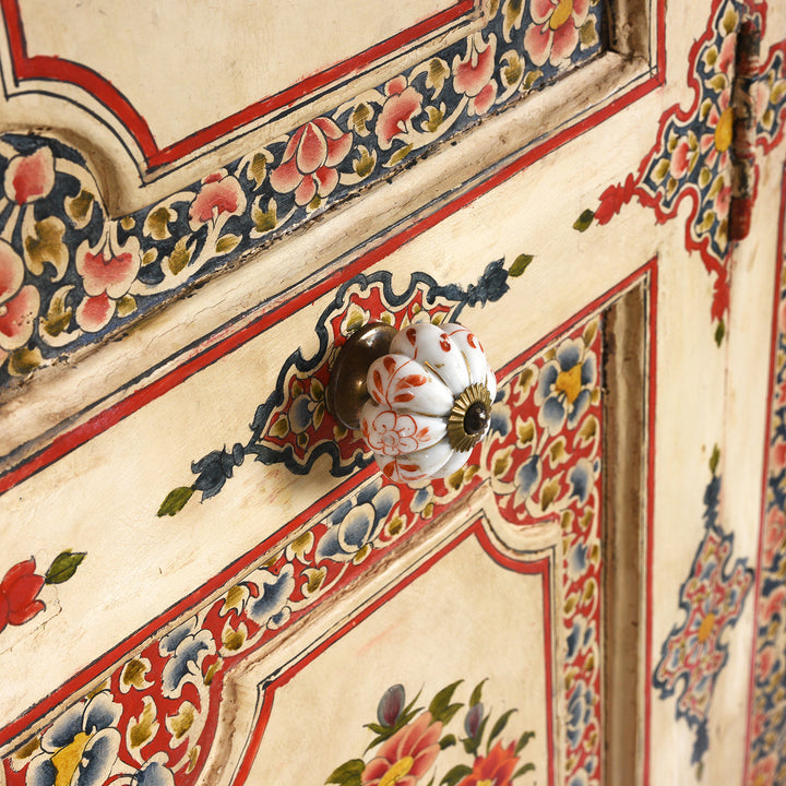 Handle Detail From Antique Painted Chintz Door Panel From Bikaner | Indigo Antiques