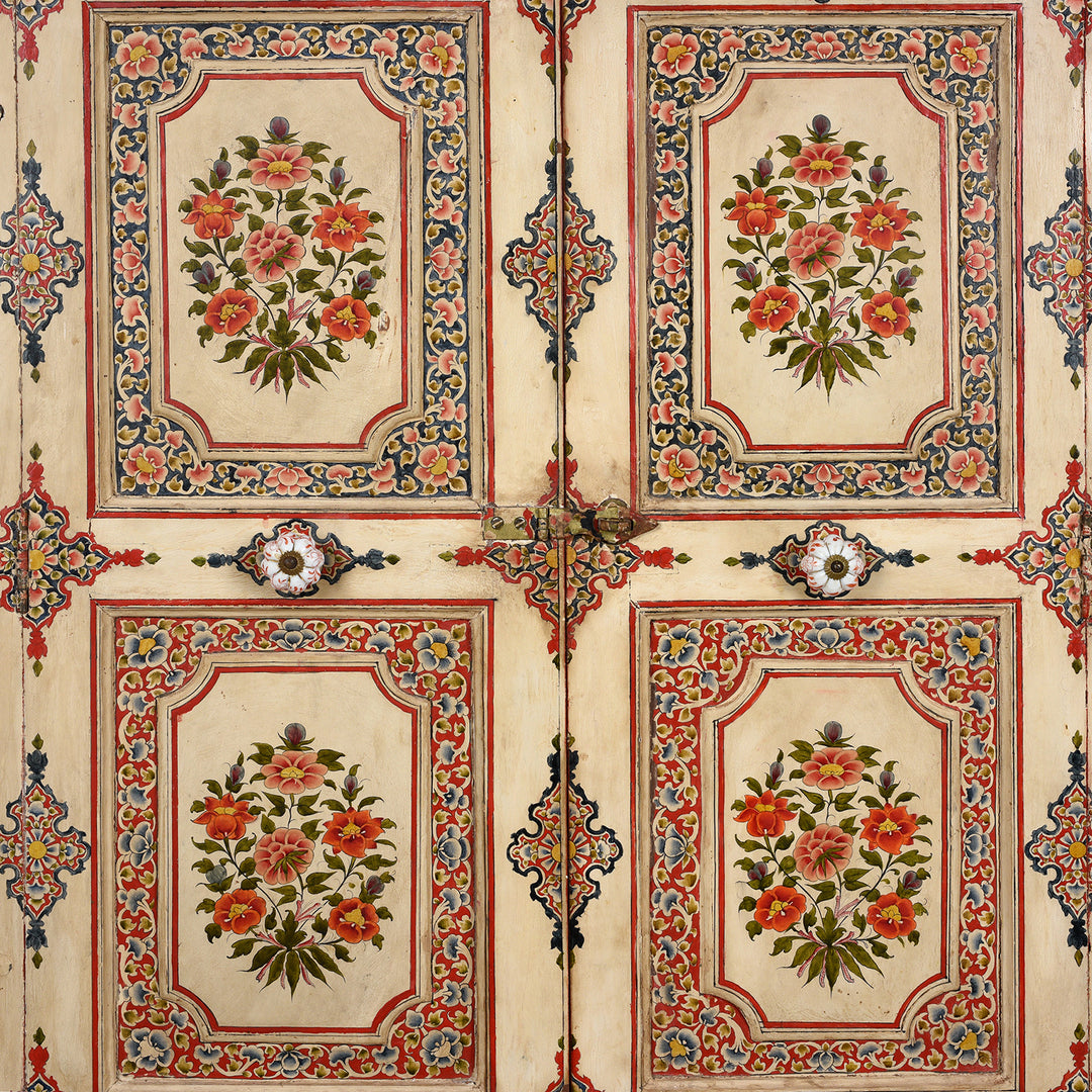 Central Panel Detail From Antique Painted Chintz Door Panel From Bikaner | Indigo Antiques
