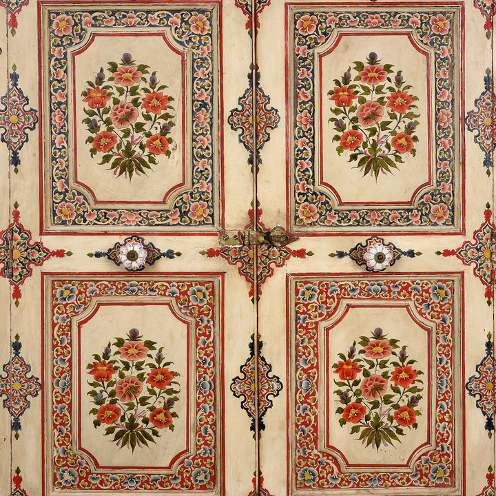 Central Panel Detail From Antique Painted Chintz Door Panel From Bikaner | Indigo Antiques
