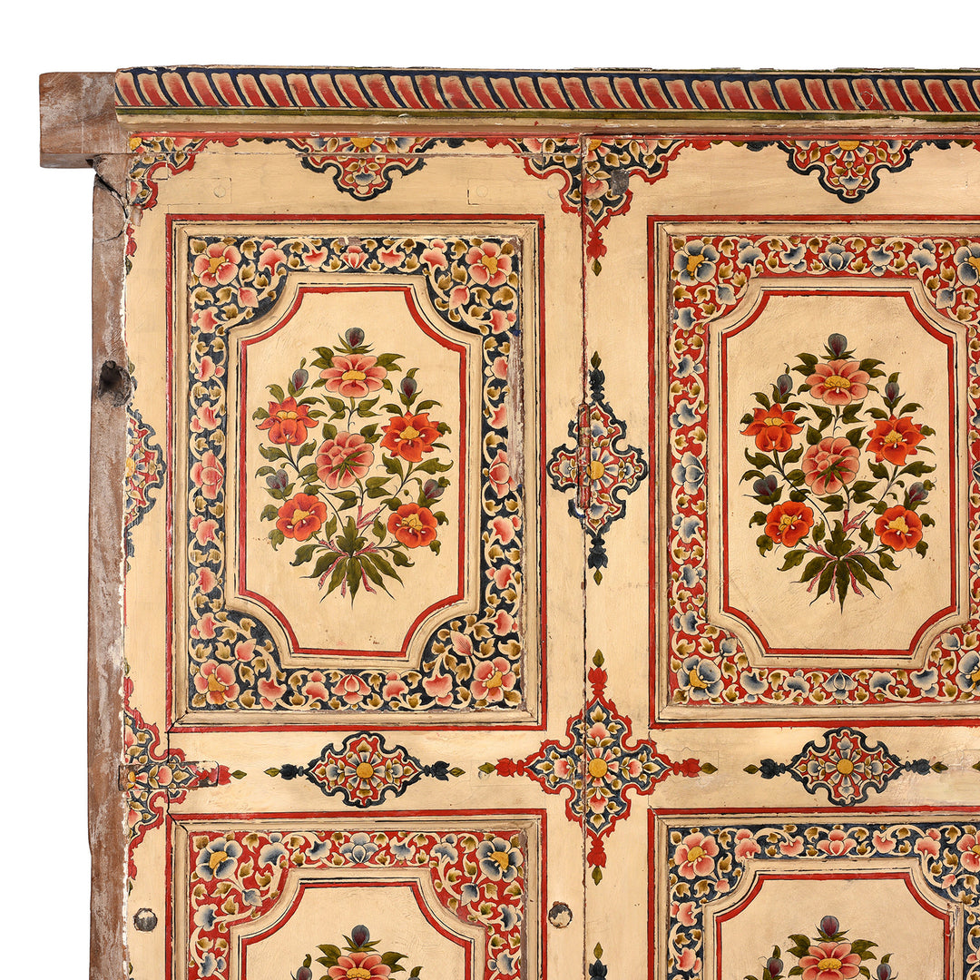 Corner Detail From Antique Painted Chintz Door Panel From Bikaner | Indigo Antiques