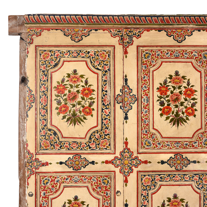 Corner Detail From Antique Painted Chintz Door Panel From Bikaner | Indigo Antiques