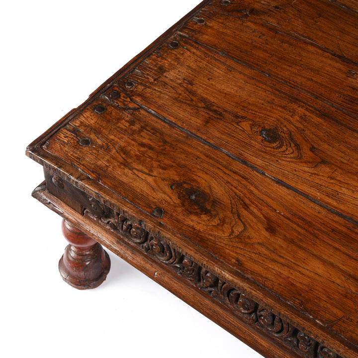 Top Corner Detail From Antique Indian Takhat Coffee Table From Gujarat  | Indigo Antiques