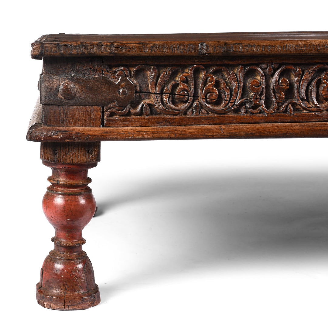 Leg detail From Antique Indian Takhat Coffee Table From Gujarat  | Indigo Antiques