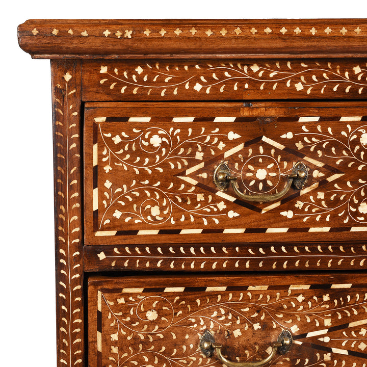 Corner Detail From Indian Bone Inlay Chest Of Drawers | Indigo Antiques