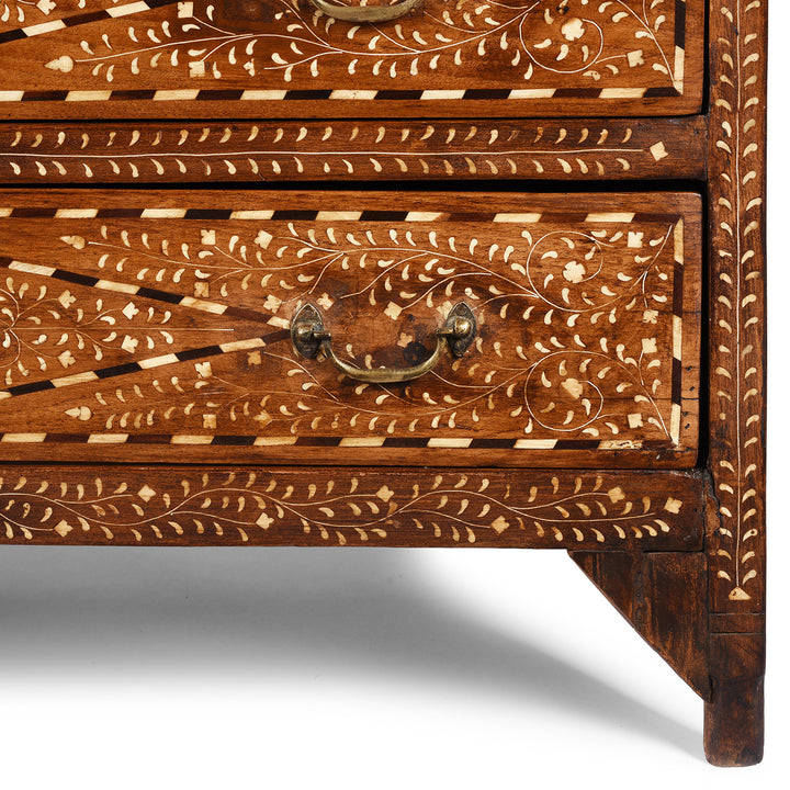 Bottom Corner Detail From Indian Bone Inlay Chest Of Drawers | Indigo Antiques