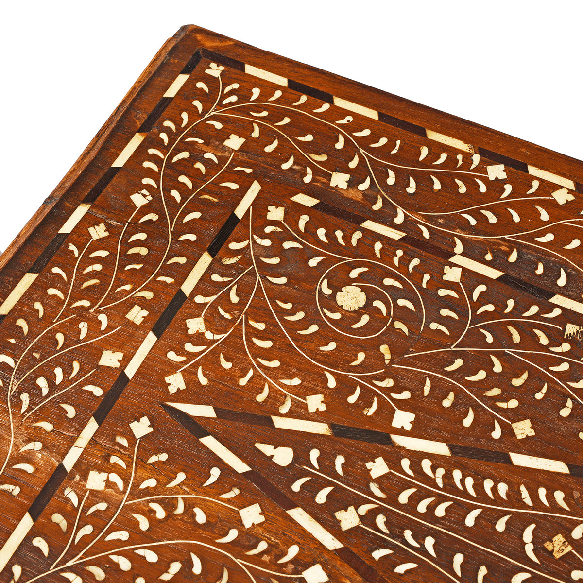 Top Corner Detail Showing Inlay From Indian Bone Inlay Chest Of Drawers | Indigo Antiques