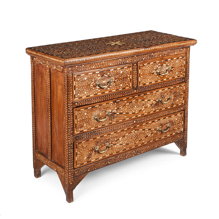 Angled View Of Indian Bone Inlay Chest Of Drawers | Indigo Antiques