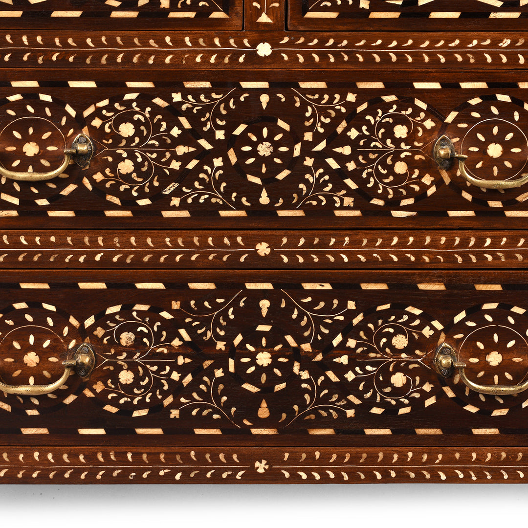 Antique Chest Of Drawers - Teak With Bone Inlay - Ca 1920 | Indigo Antiques