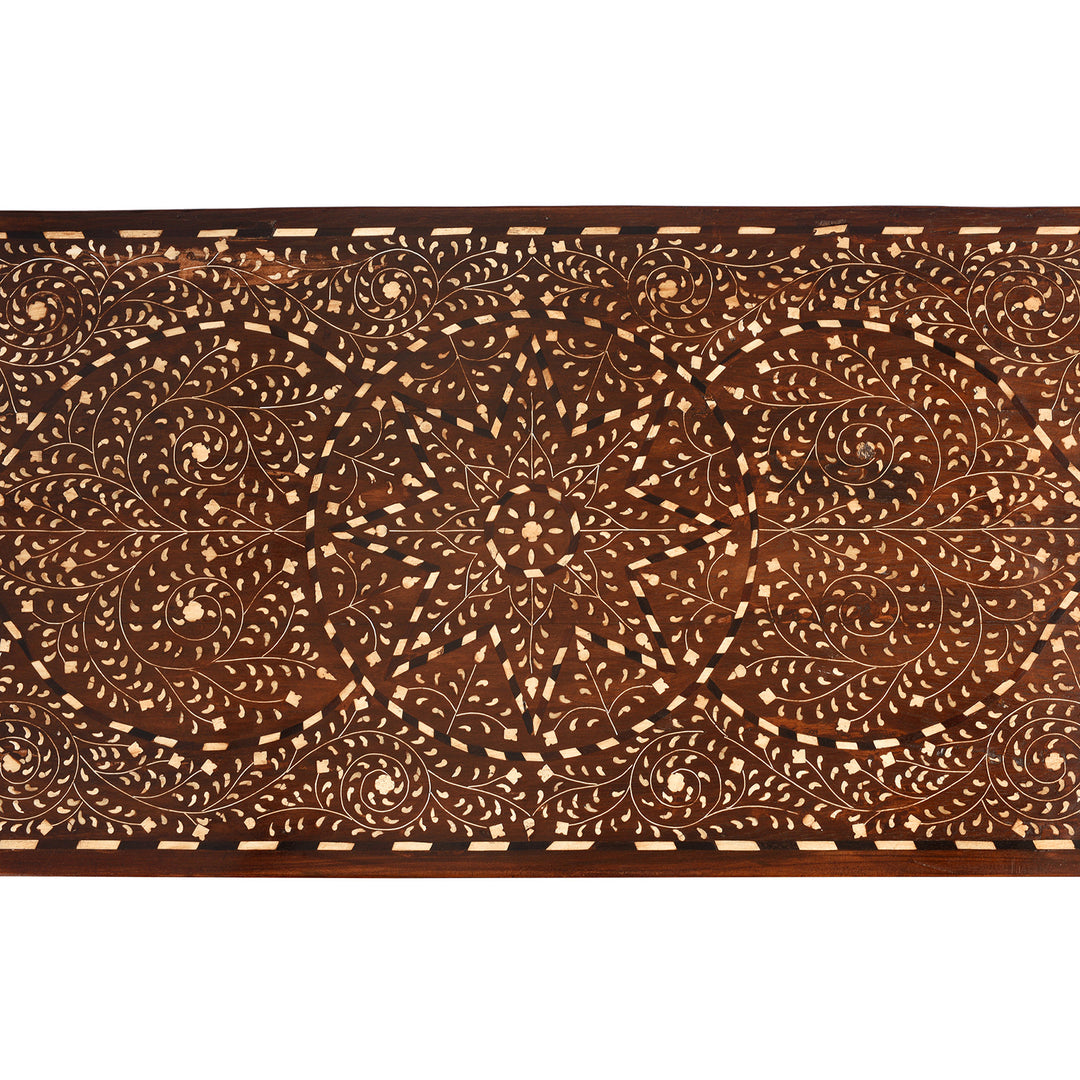 Top Down Detail From Antique Chest Of Drawers - Teak With Bone Inlay - Ca 1920 | Indigo Antiques