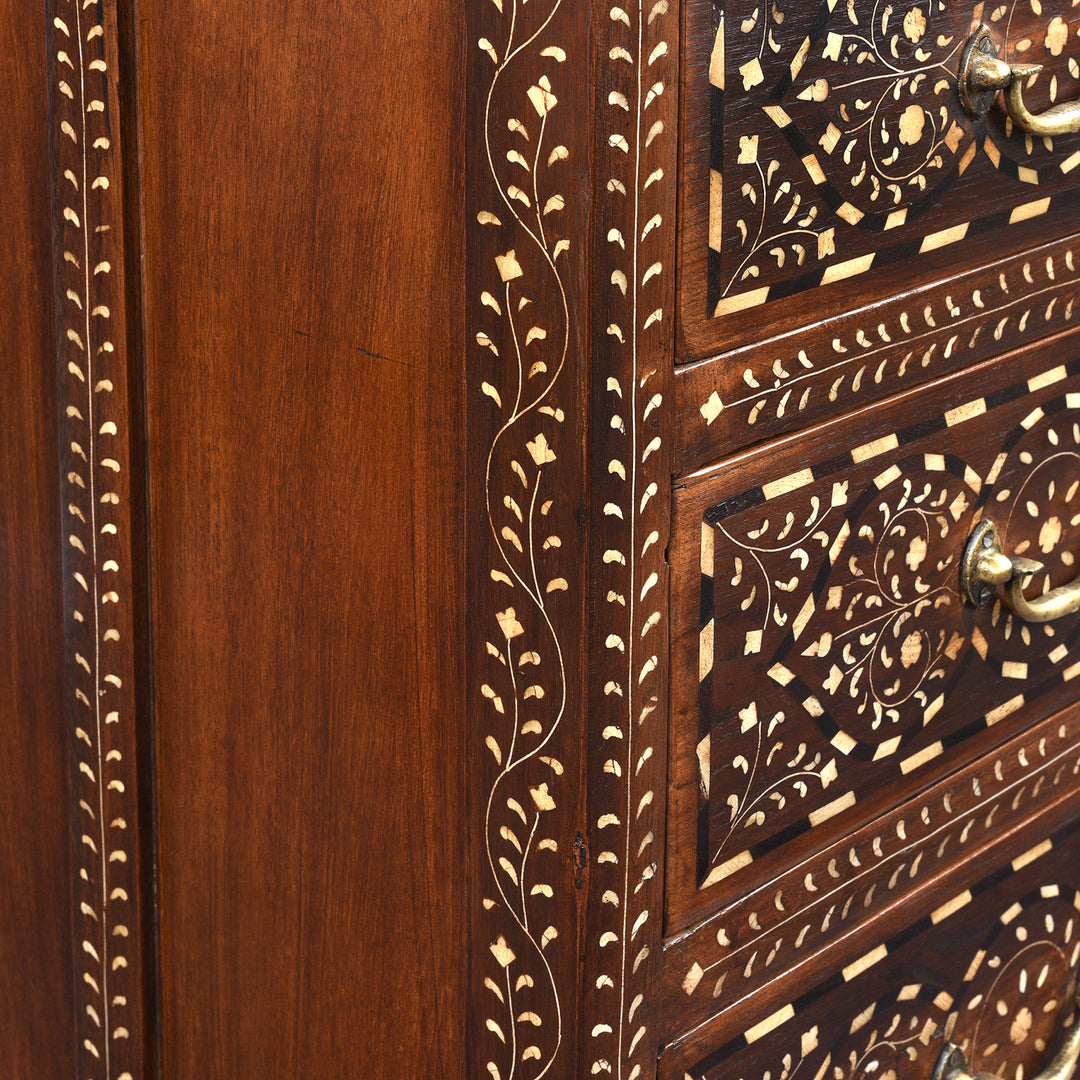 Inlay Detail From Antique Chest Of Drawers - Teak With Bone Inlay - Ca 1920 | Indigo Antiques
