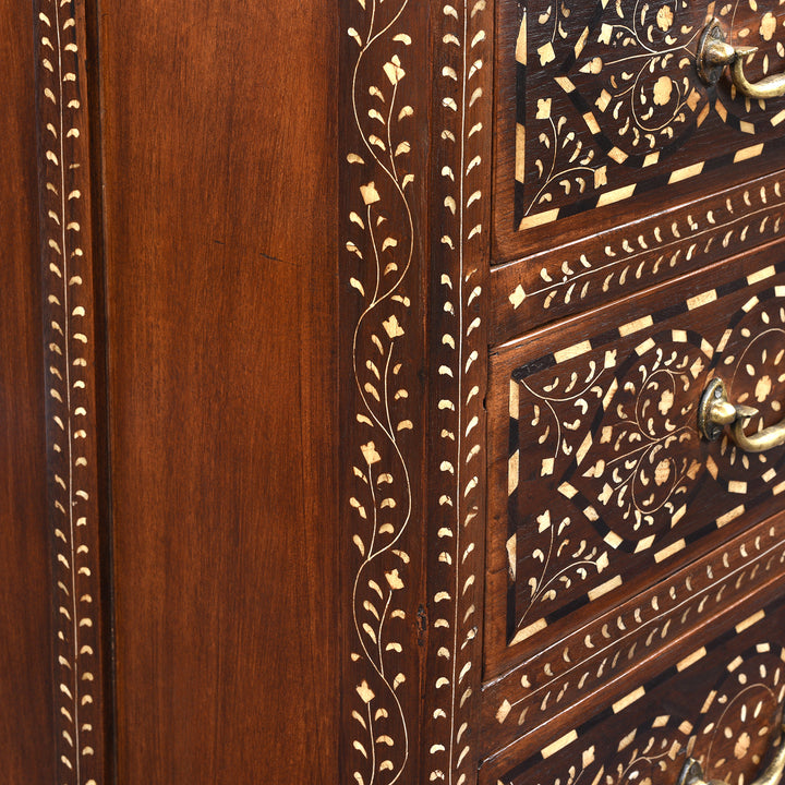 Inlay Detail From Antique Chest Of Drawers - Teak With Bone Inlay - Ca 1920 | Indigo Antiques