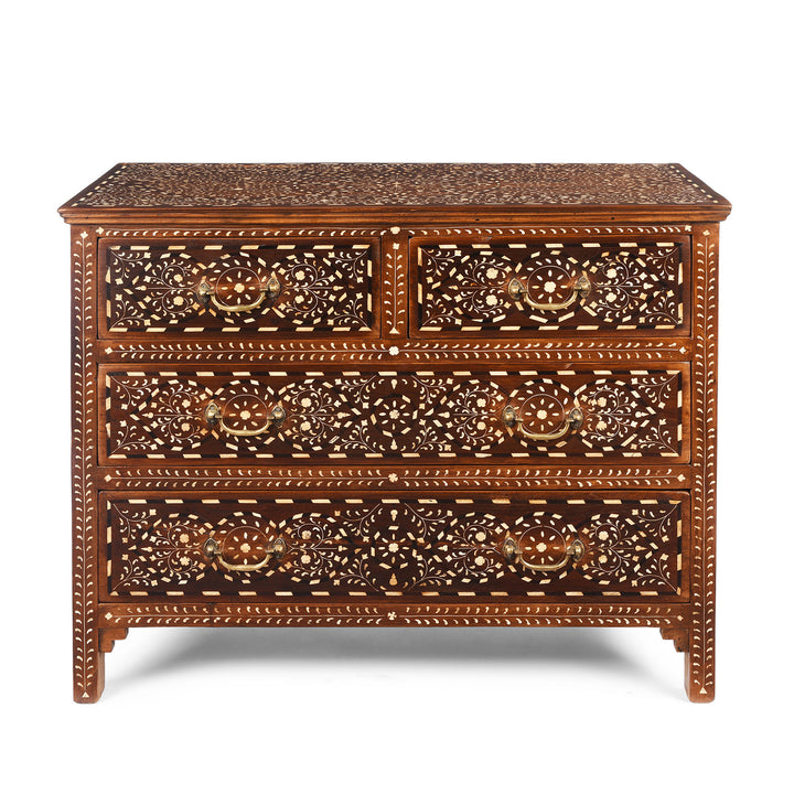 Antique Chest Of Drawers - Teak With Bone Inlay - Ca 1920 | Indigo Antiques