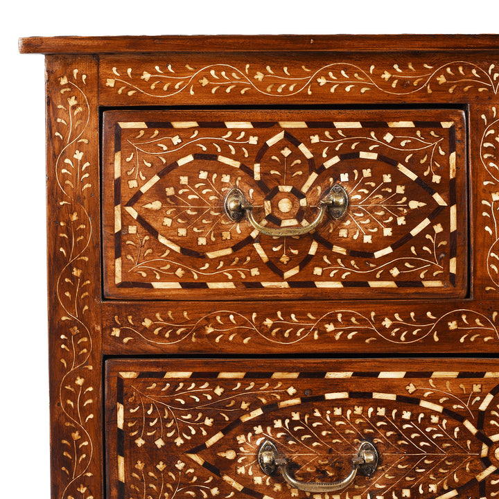 Corner Detail From Indian Bone Inlay Chest Of Drawers | Indigo Antiques