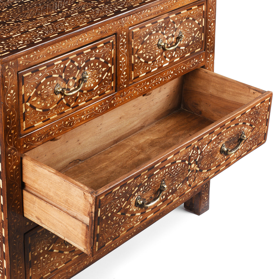 Drawer Interior Of Indian Bone Inlay Chest Of Drawers | Indigo Antiques