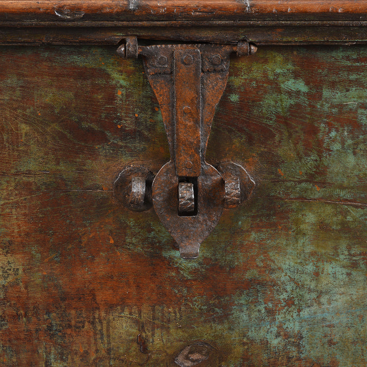Latch Detail From Antique Blue Painted Indian Chest | Indigo Antiques
